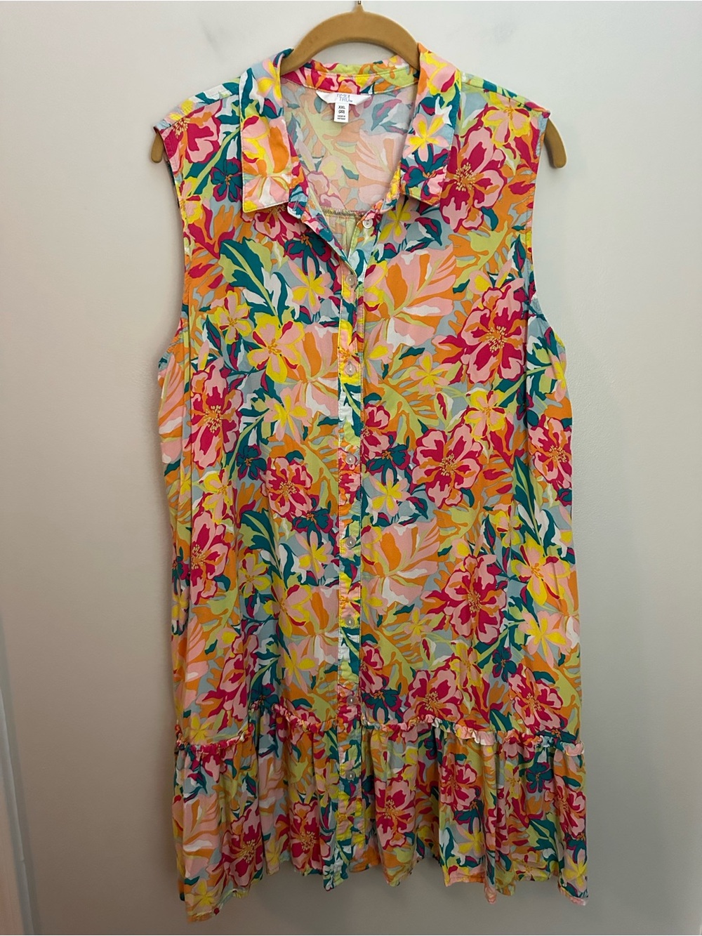 Time and Tru Sleeveless Floral Shirt Dress Size 20 EUC